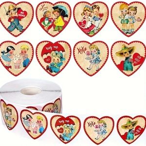 B3 Stickers 1" Hearts (8 Designs) 500ct Labels Valentine’s Day Vintage Tan